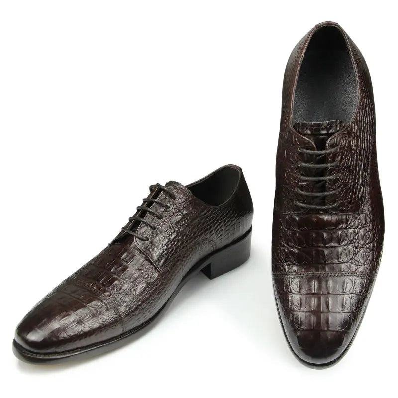 Vintage Crocodile Pattern Genuine Leather Shoes