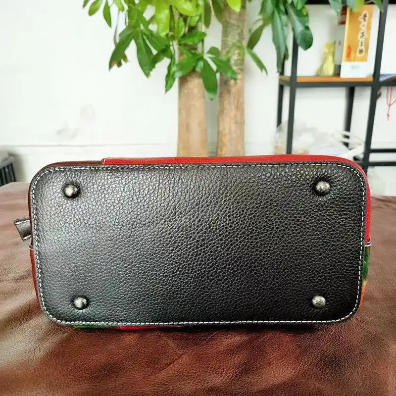 Vintage Genuine Leather Floral Tote Bags