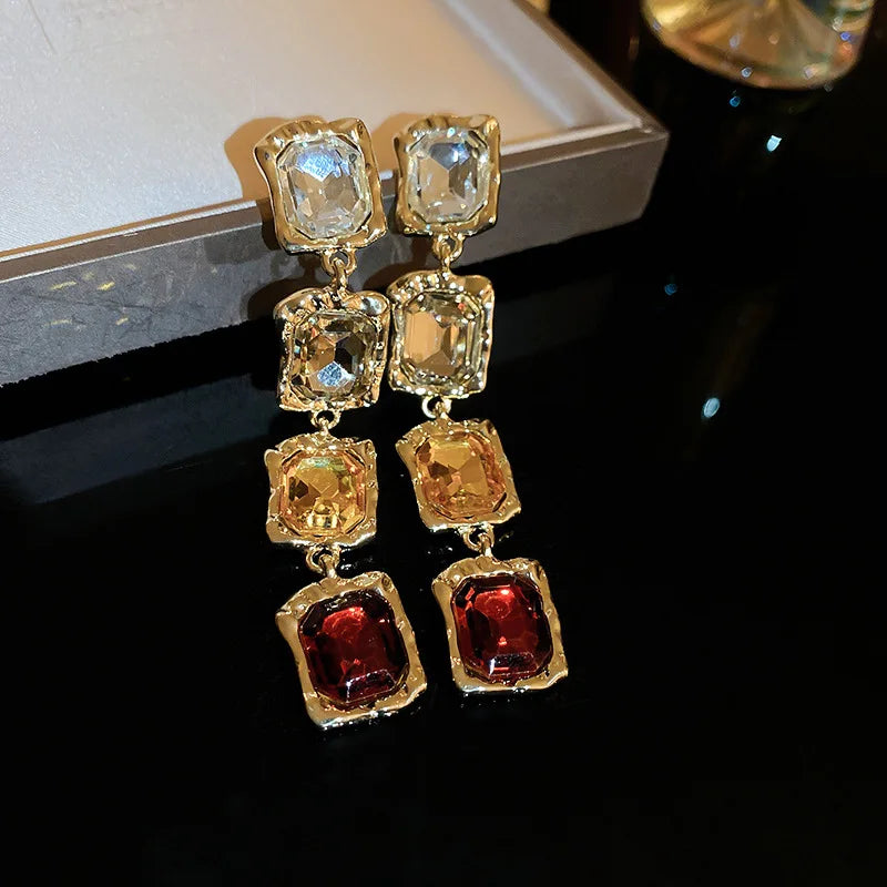 Elegant Rhinestone Geometric Necklace & Earring Set – Vintage Maillard Statement Jewelry for Women earrings