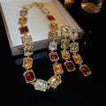 Elegant Rhinestone Geometric Necklace & Earring Set – Vintage Maillard Statement Jewelry for Women set