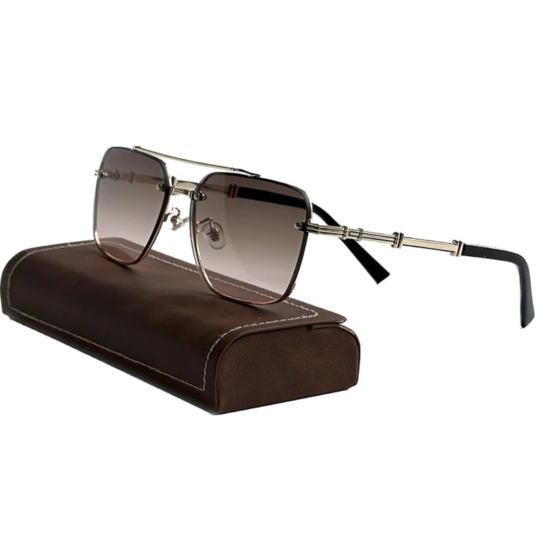 New Vintage Square Sunglasses for Men – Trendy, Stylish & UV-Protected Gold/Brown/Pink