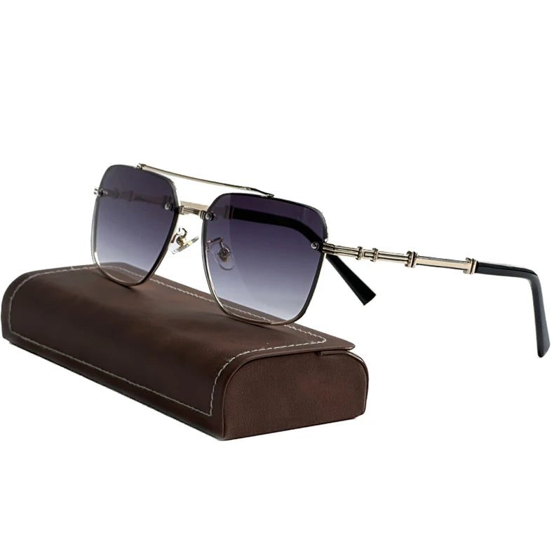 New Vintage Square Sunglasses for Men – Trendy, Stylish & UV-Protected Gold/Double/Gray