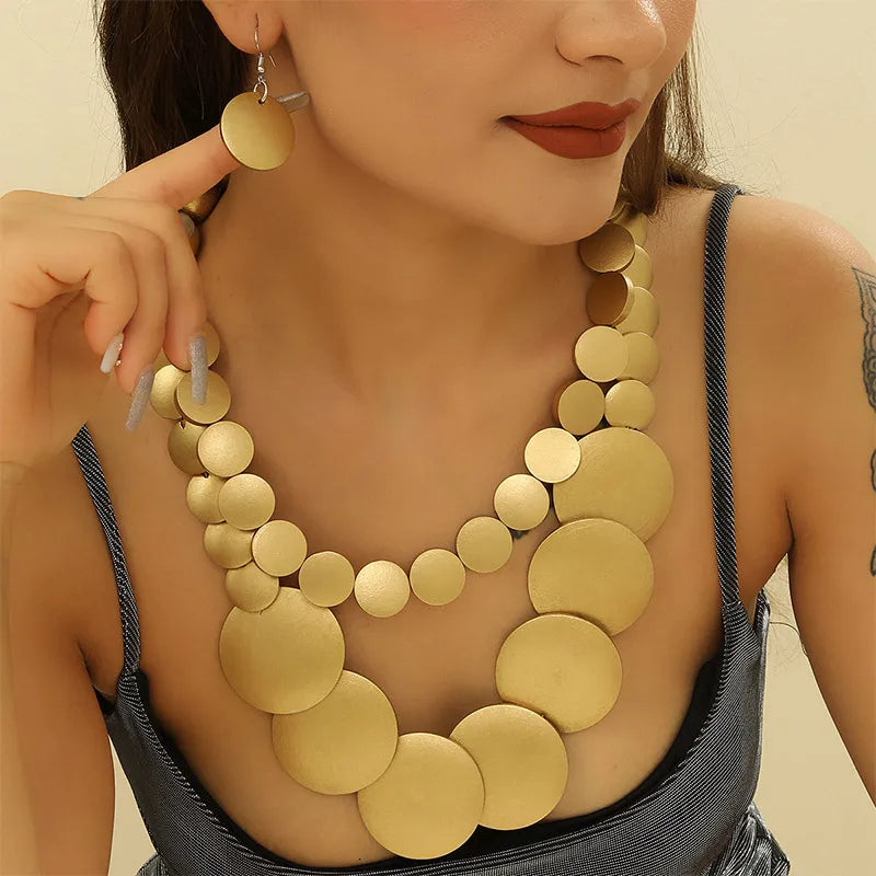 Vintage Two-Layer Wooden Bead Necklace & Earring Set a