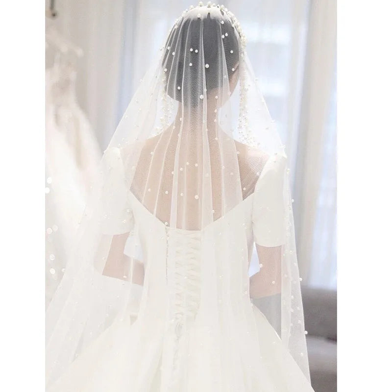 Wide One Floor Cathedral Pearl Veil