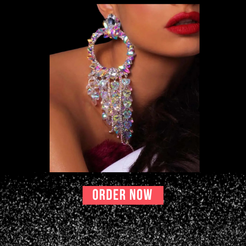 Women Large Rhinestone Heart Hoop Earrings