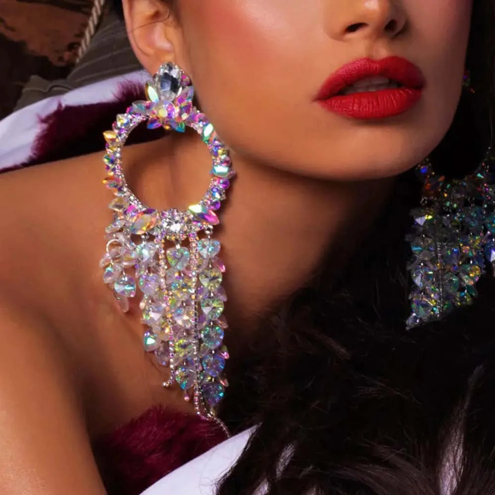 Women Large Rhinestone Heart Hoop Earrings