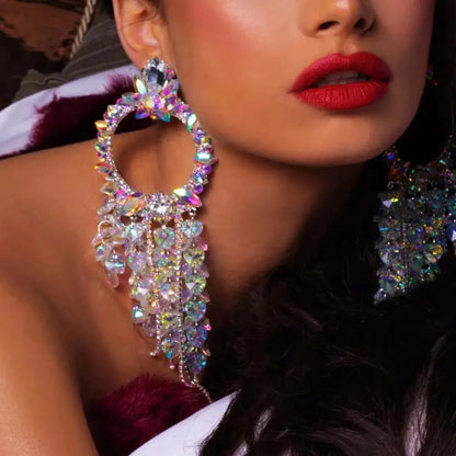 Women Large Rhinestone Heart Hoop Earrings