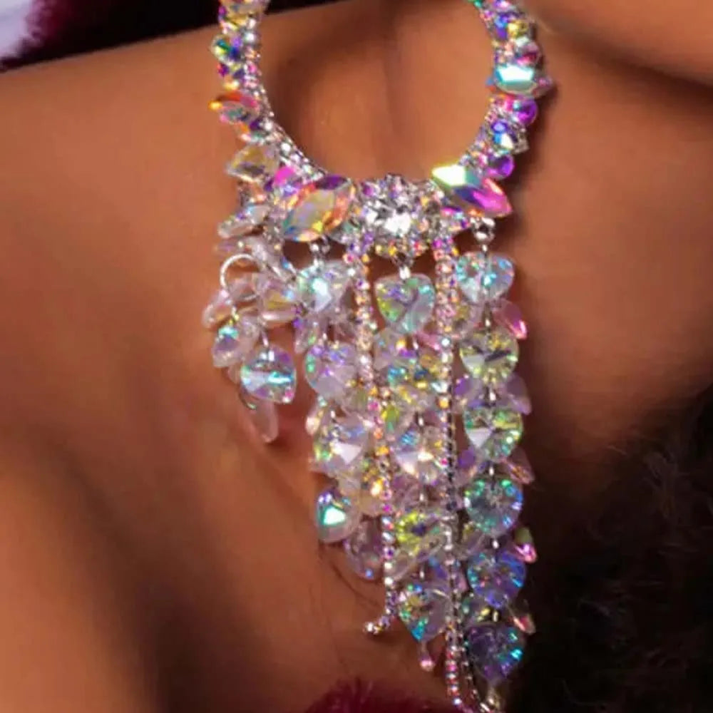 Women Large Rhinestone Heart Hoop Earrings