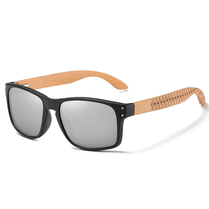 Beech wood handmade polarized sunglasses for men with UV400 lenses and reinforced metal hinges for outdoor driving and everyday wear.