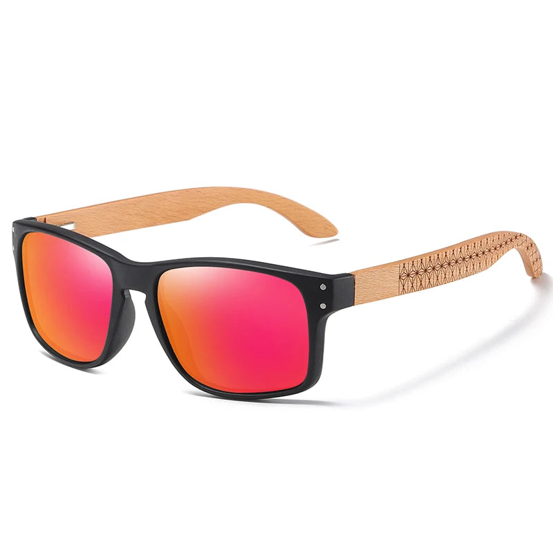 Beech wood handmade polarized sunglasses for men with UV400 lenses and reinforced metal hinges for outdoor driving and everyday wear.