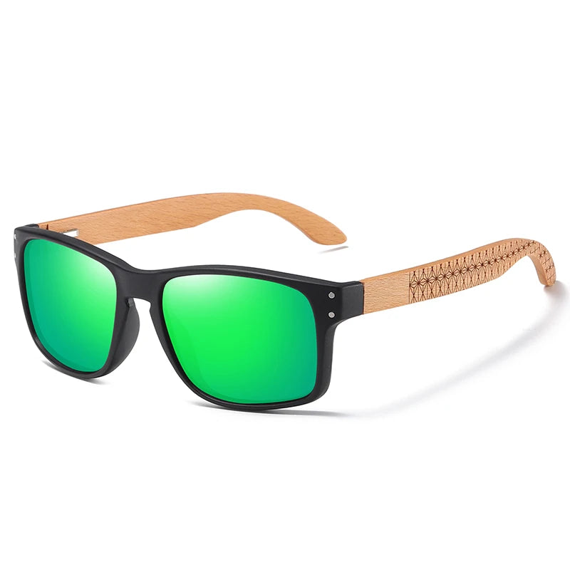 Beech wood handmade polarized sunglasses for men with UV400 lenses and reinforced metal hinges for outdoor driving and everyday wear.
