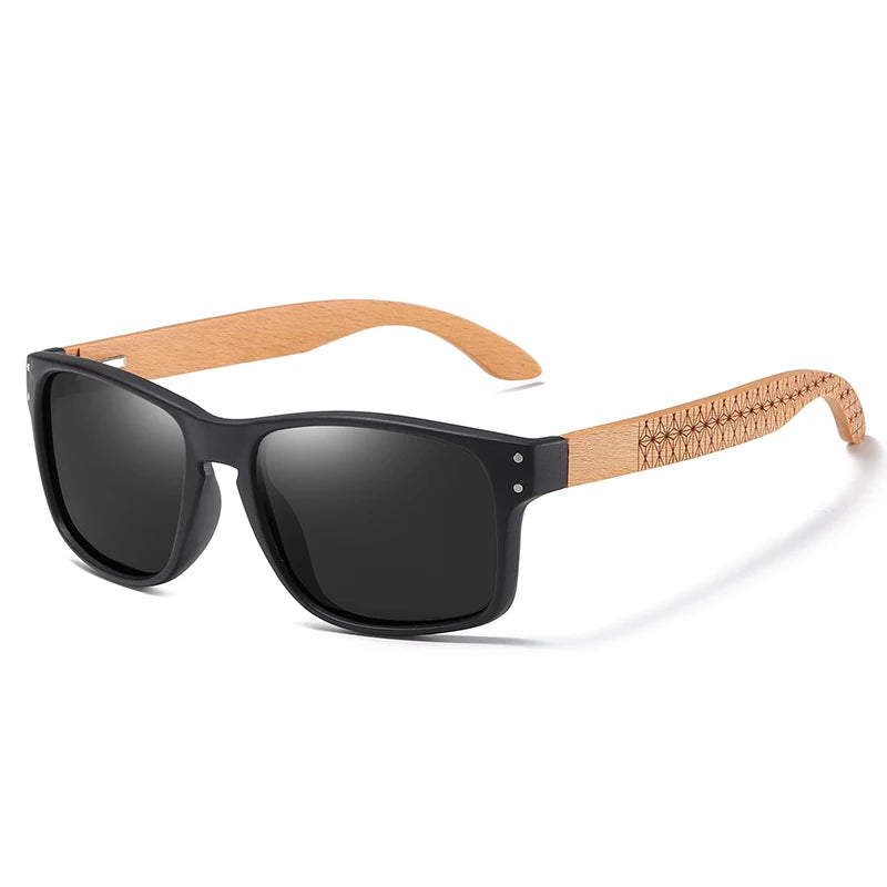 Beech wood handmade polarized sunglasses for men with UV400 lenses and reinforced metal hinges for outdoor driving and everyday wear.