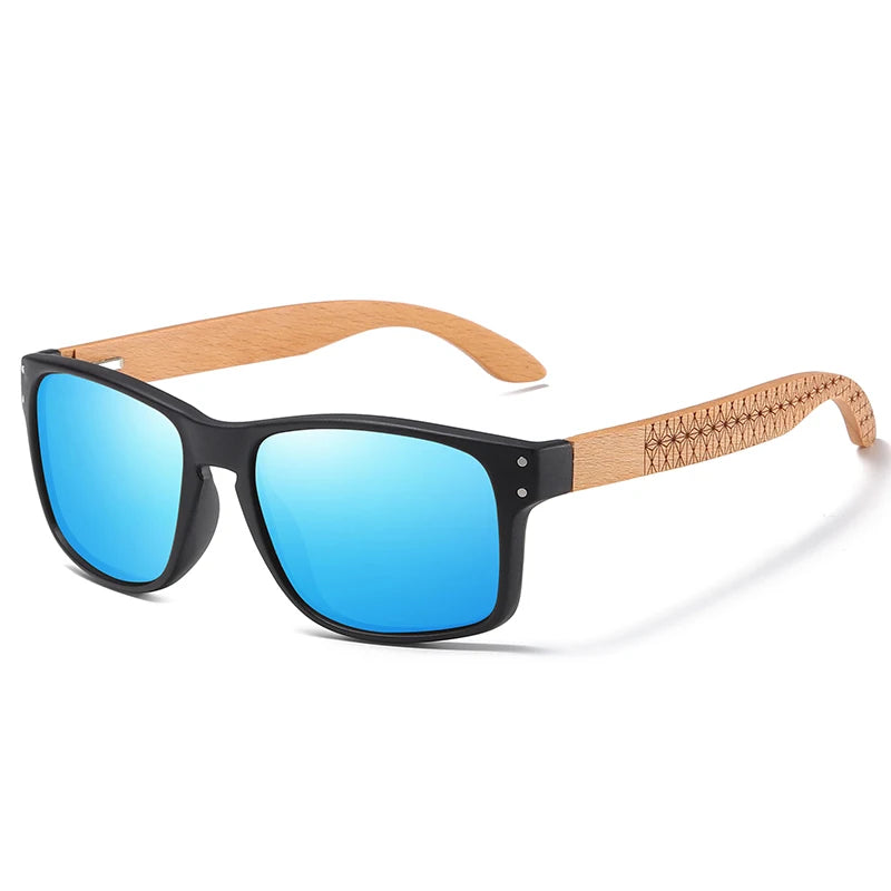 Beech wood handmade polarized sunglasses for men with UV400 lenses and reinforced metal hinges for outdoor driving and everyday wear.