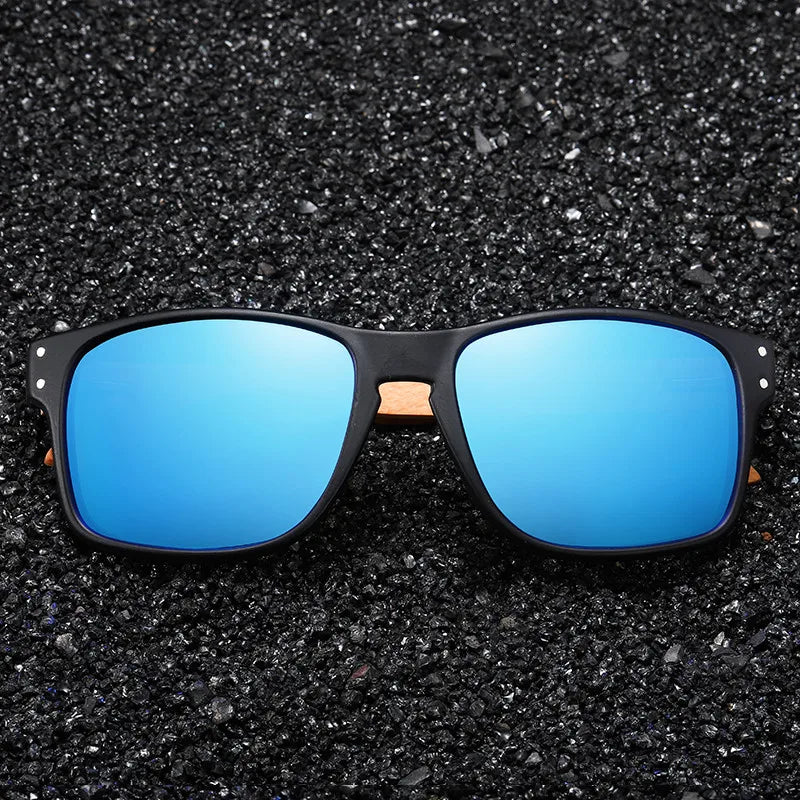 Beech wood handmade polarized sunglasses for men with UV400 lenses and reinforced metal hinges for outdoor driving and everyday wear.