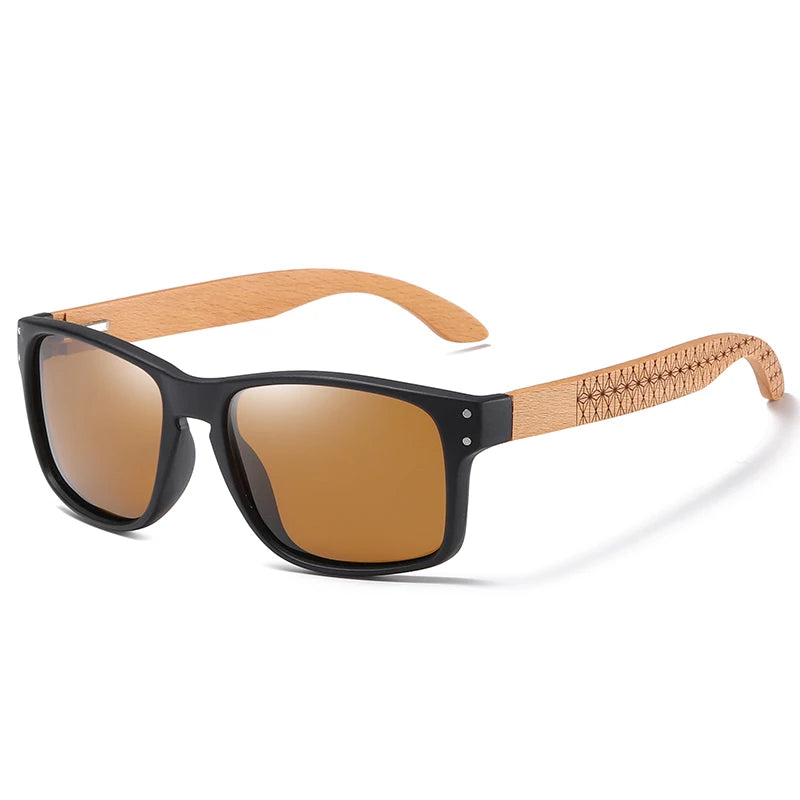 Beech wood handmade polarized sunglasses for men with UV400 lenses and reinforced metal hinges for outdoor driving and everyday wear.