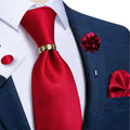 Green Plaid Silk Tie Set with Pocket Square, Cufflinks, Brooch & Ring for Men