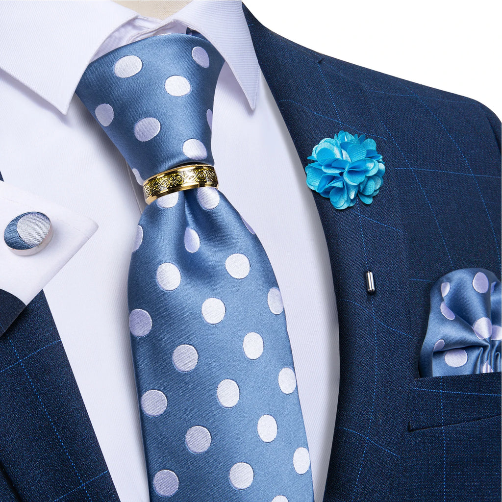 Green Plaid Silk Tie Set with Pocket Square, Cufflinks, Brooch & Ring for Men