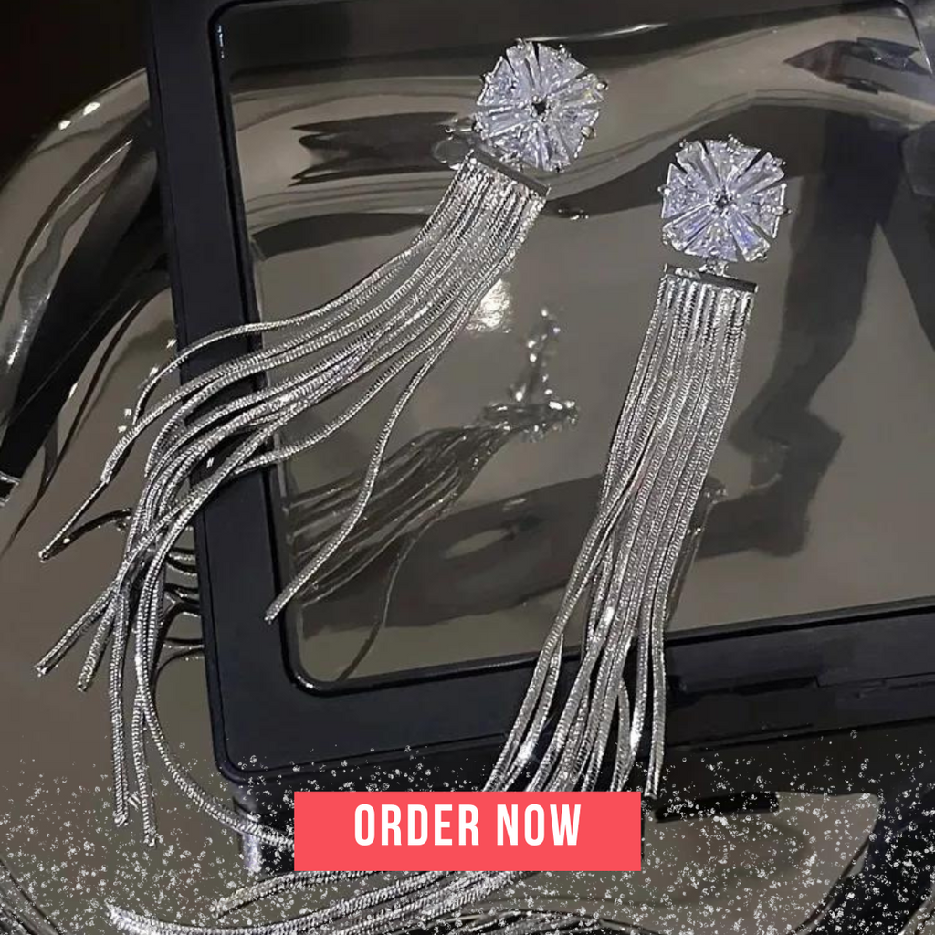 Zirconia Crystal Long Tassel Earrings