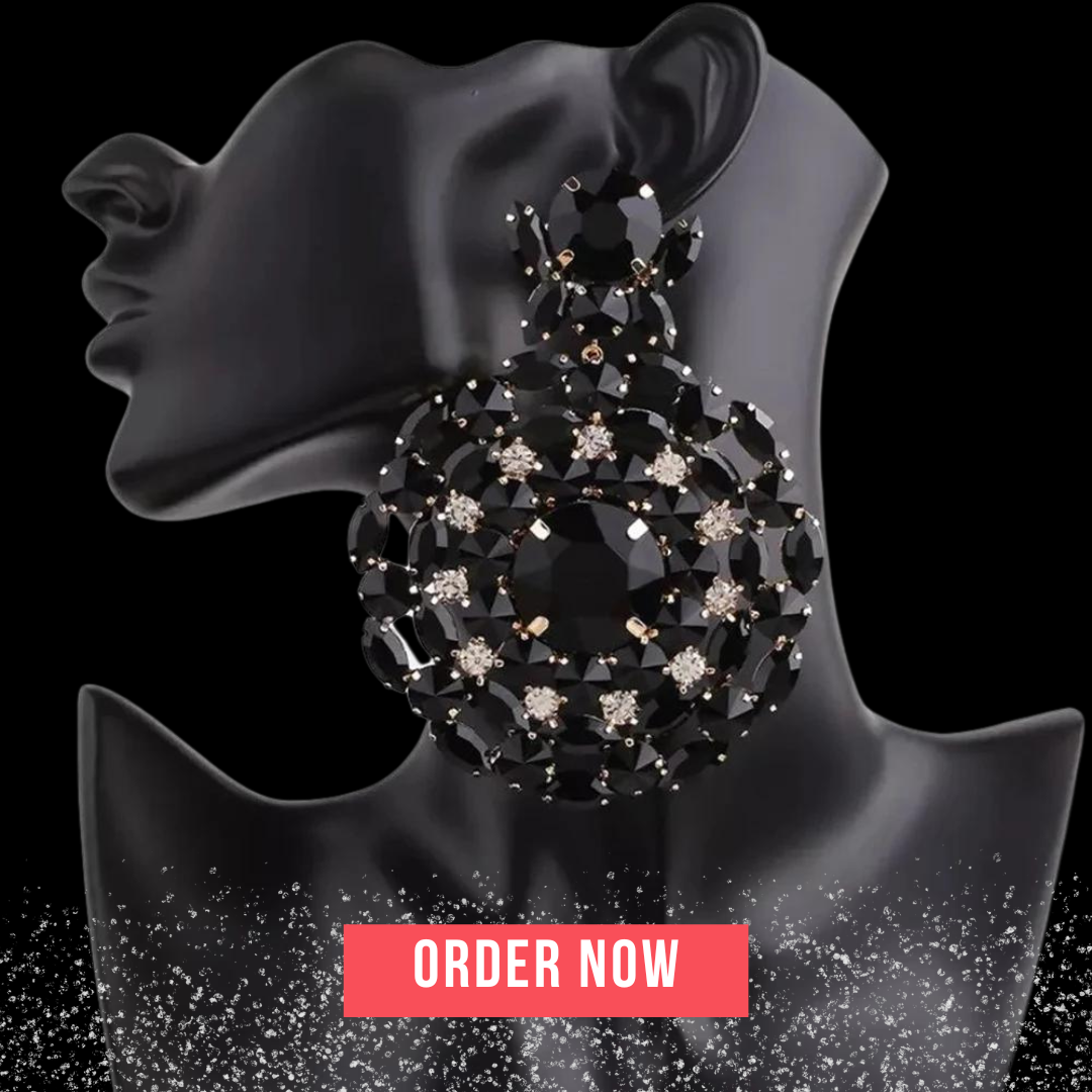 Black Round Rhinestone Shiny Earrings