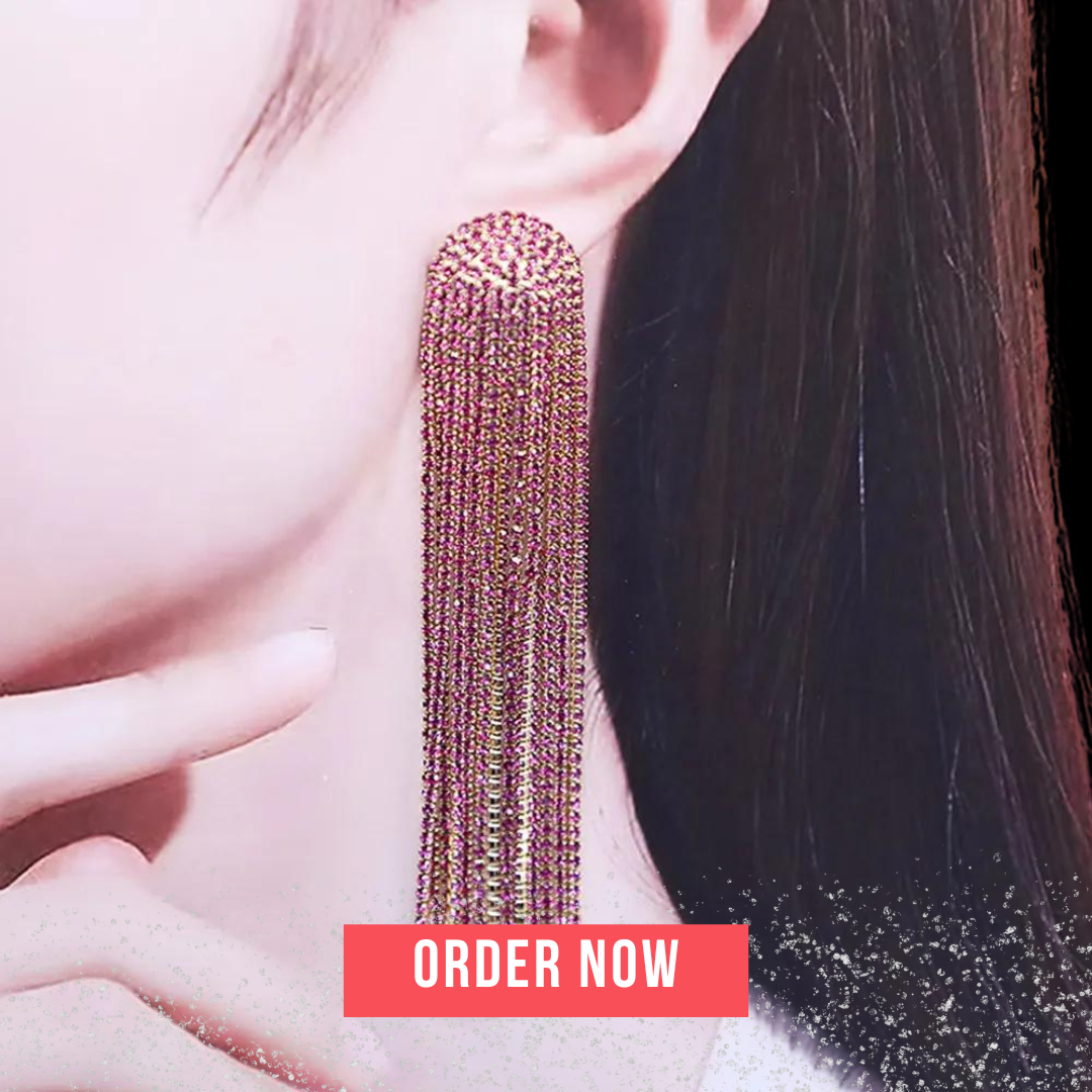 Sparkling Rhinestone Tassel Long Earrings