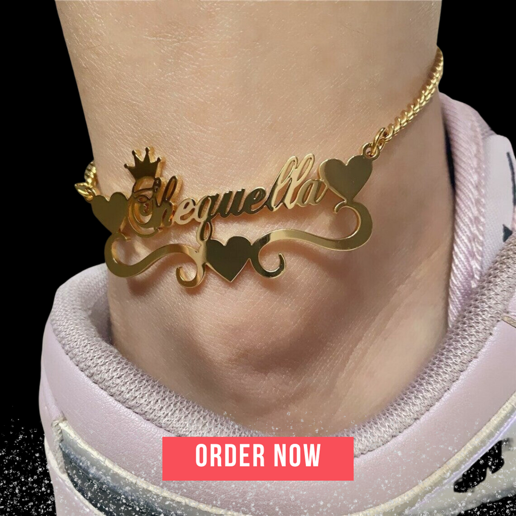 Personalized Butterfly Crown Name Anklet