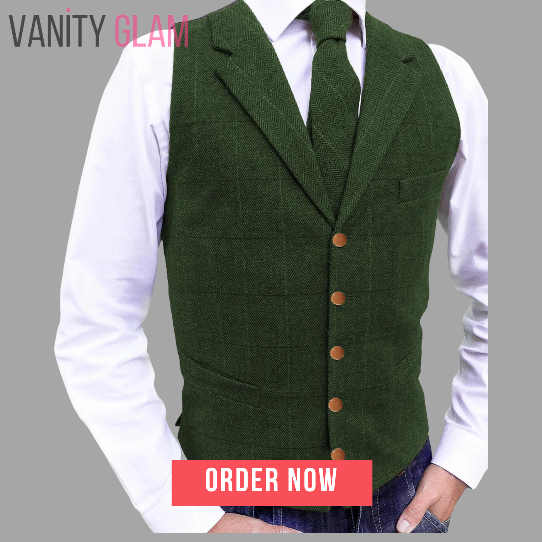 Army Green Plaid Wool Vest