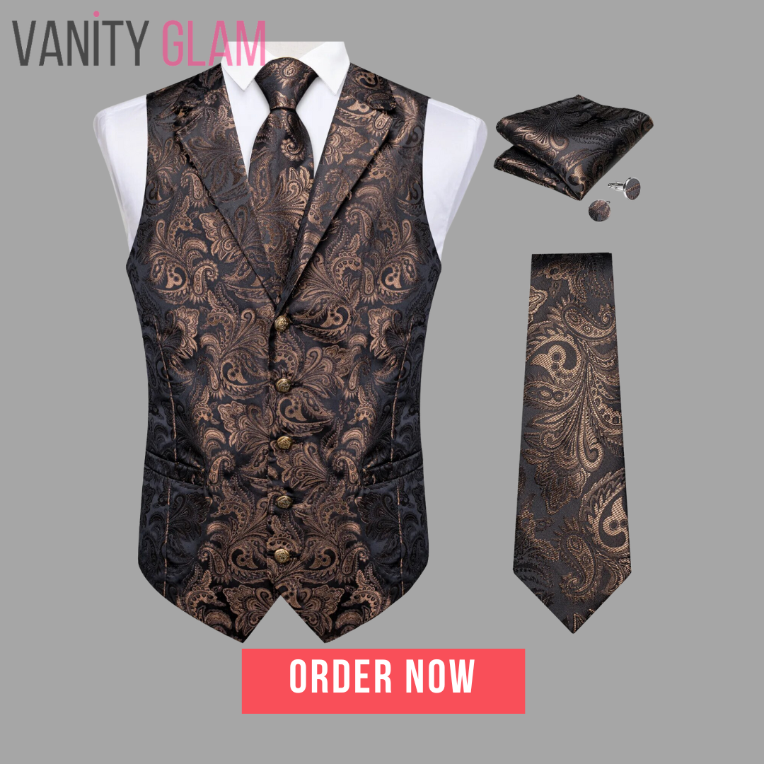 Luxury Brown Silk Suit Vest