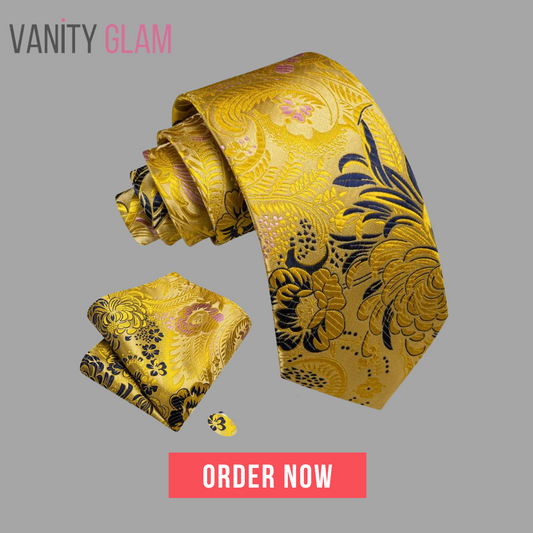 Black Gold Pink Neck Tie Set