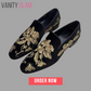 Gold Embroidery Flower Suede Loafers