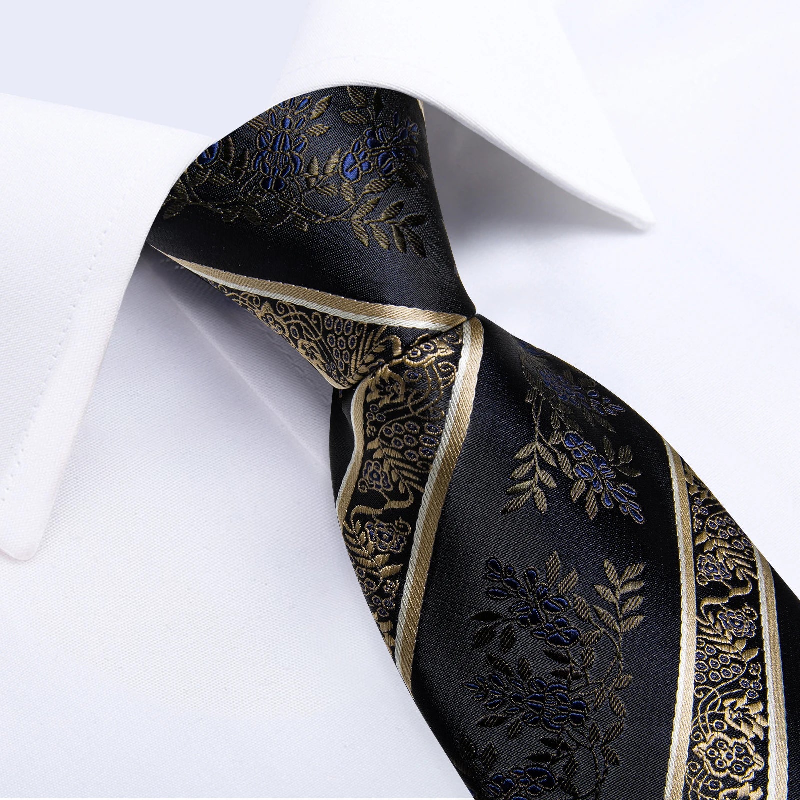 Luxury Retro Striped Floral Tie Set for Men with Clip, Cufflinks & Handkerchief