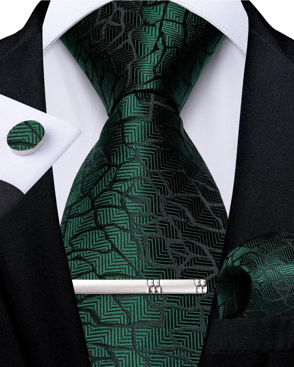 Luxury Retro Striped Floral Tie Set for Men with Clip, Cufflinks & Handkerchief