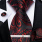 Luxury Retro Striped Floral Tie Set for Men with Clip, Cufflinks & Handkerchief