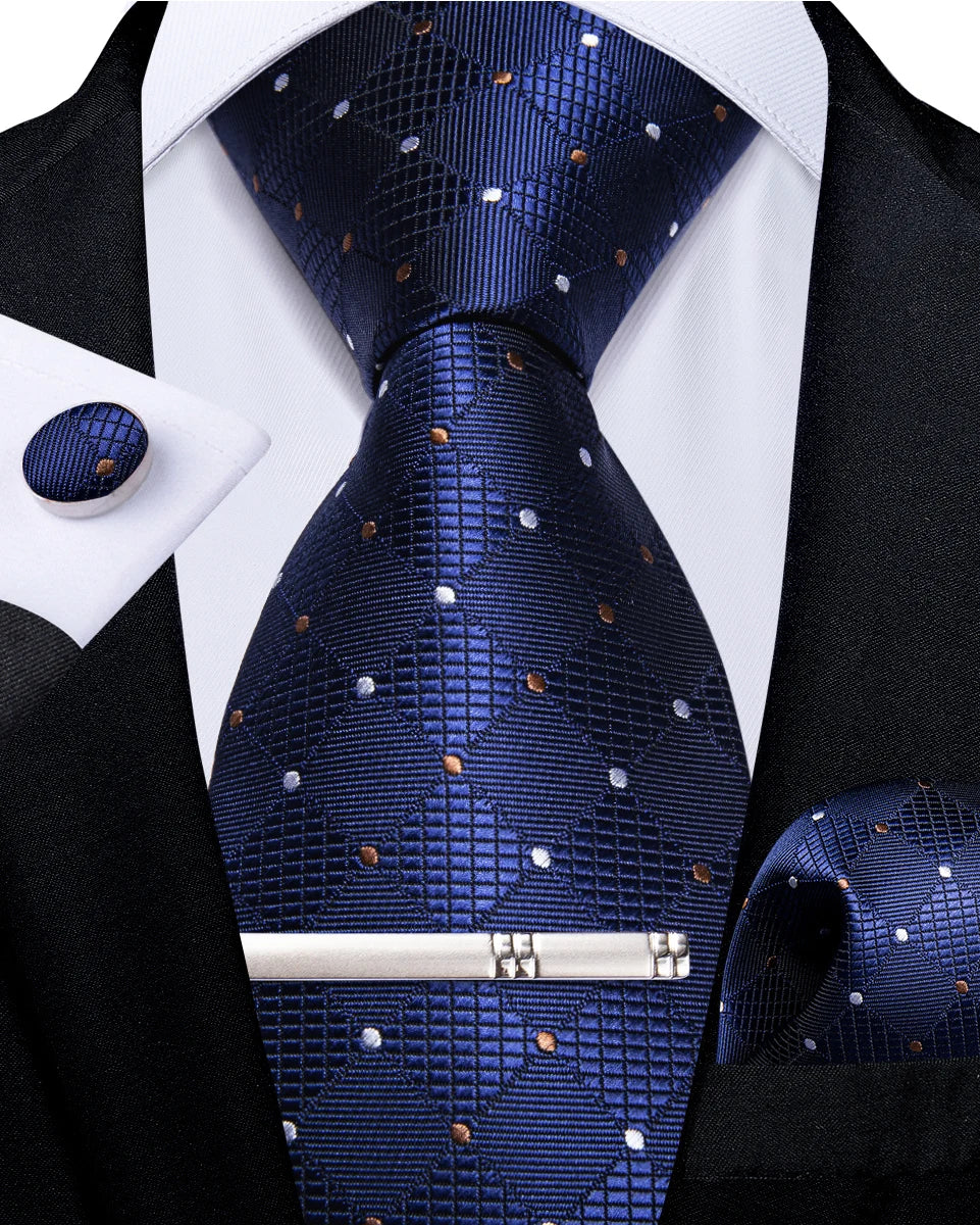 Luxury Retro Striped Floral Tie Set for Men with Clip, Cufflinks & Handkerchief