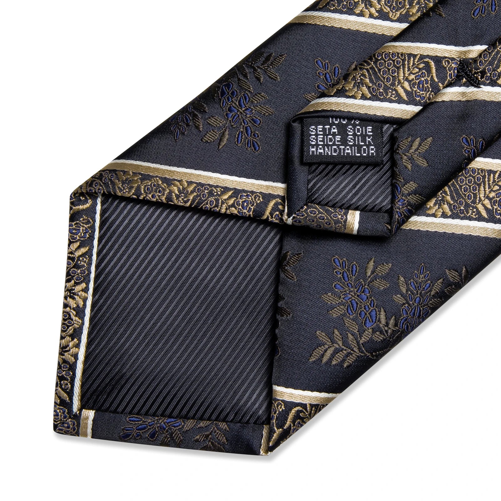 Luxury Retro Striped Floral Tie Set for Men with Clip, Cufflinks & Handkerchief