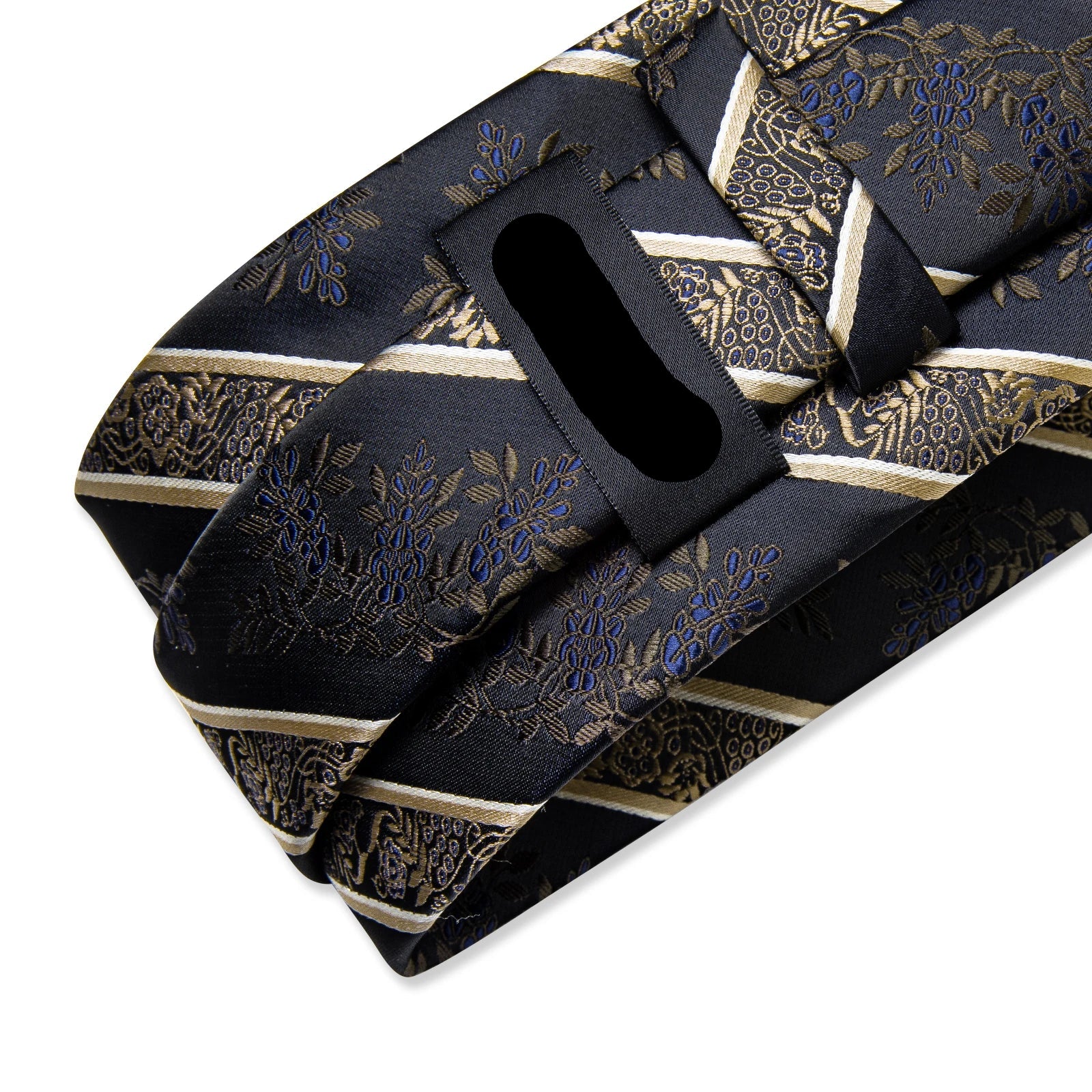 Luxury Retro Striped Floral Tie Set for Men with Clip, Cufflinks & Handkerchief