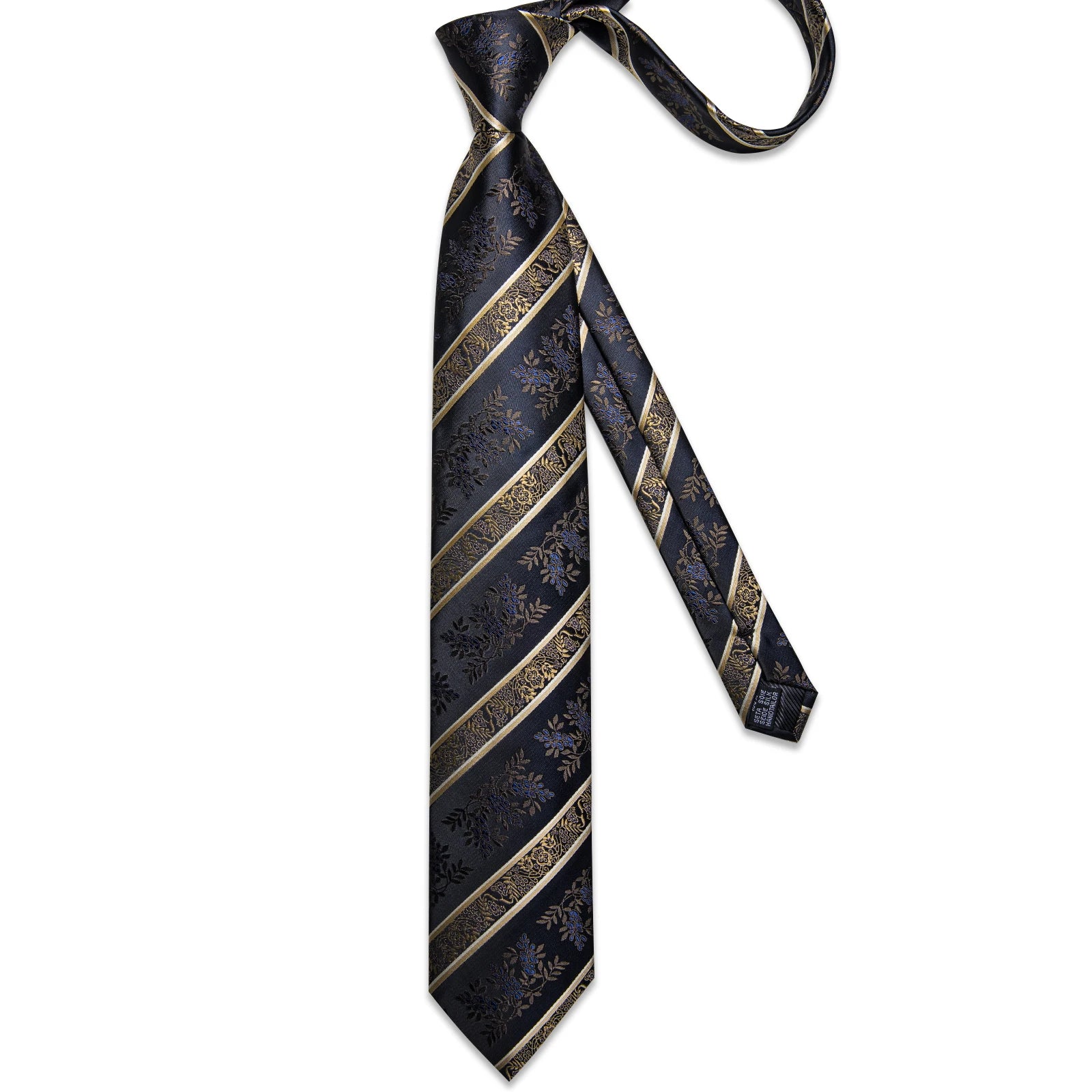 Luxury Retro Striped Floral Tie Set for Men with Clip, Cufflinks & Handkerchief