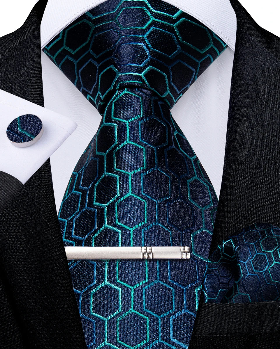 Luxury Retro Striped Floral Tie Set for Men with Clip, Cufflinks & Handkerchief