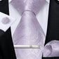 Luxury Retro Striped Floral Tie Set for Men with Clip, Cufflinks & Handkerchief