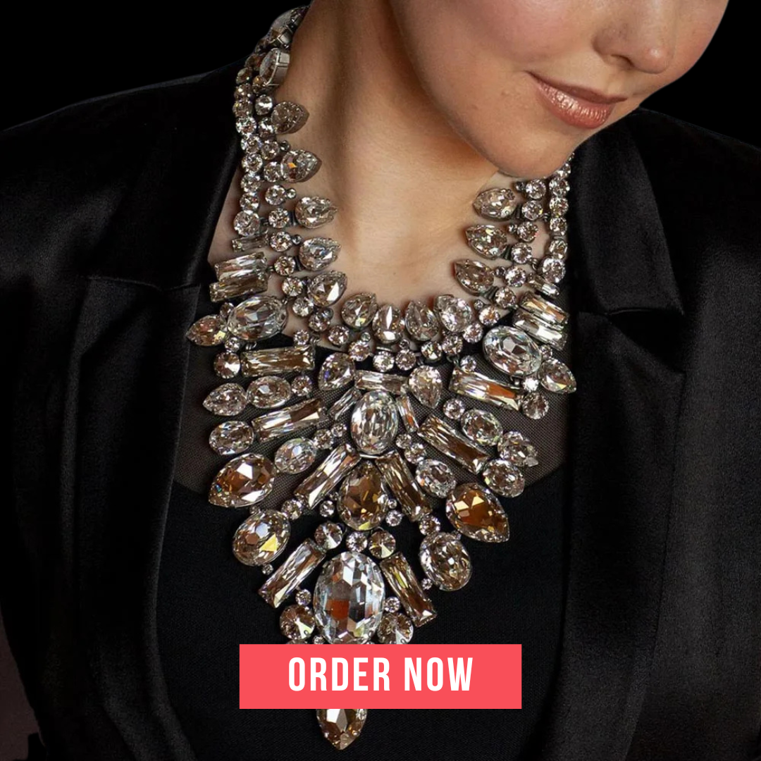 Exaggerated Rhinestone Choker Necklace – Geometric Statement Collar Jewelry for Women or Drag Queen Fashion Vanity Glam
