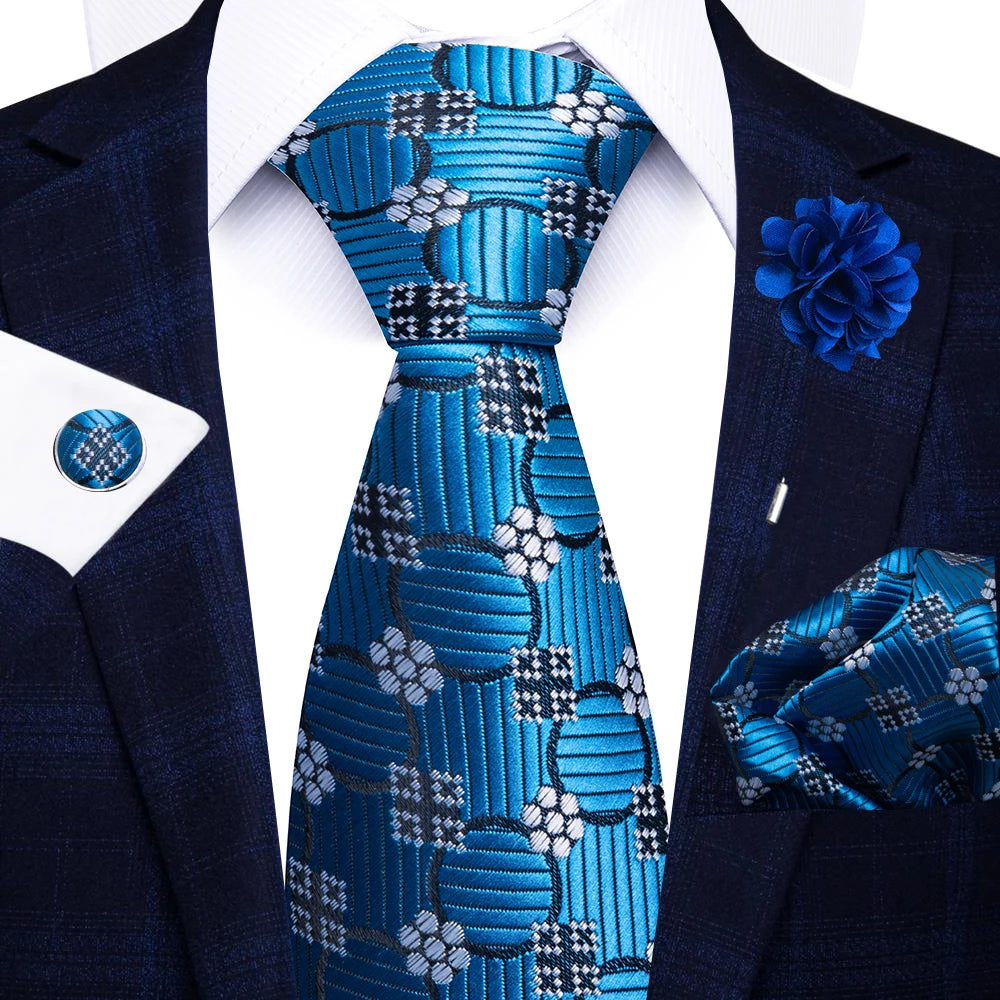 Men’s red striped tie set with handkerchief, cufflinks, and pin for wedding or formal suit