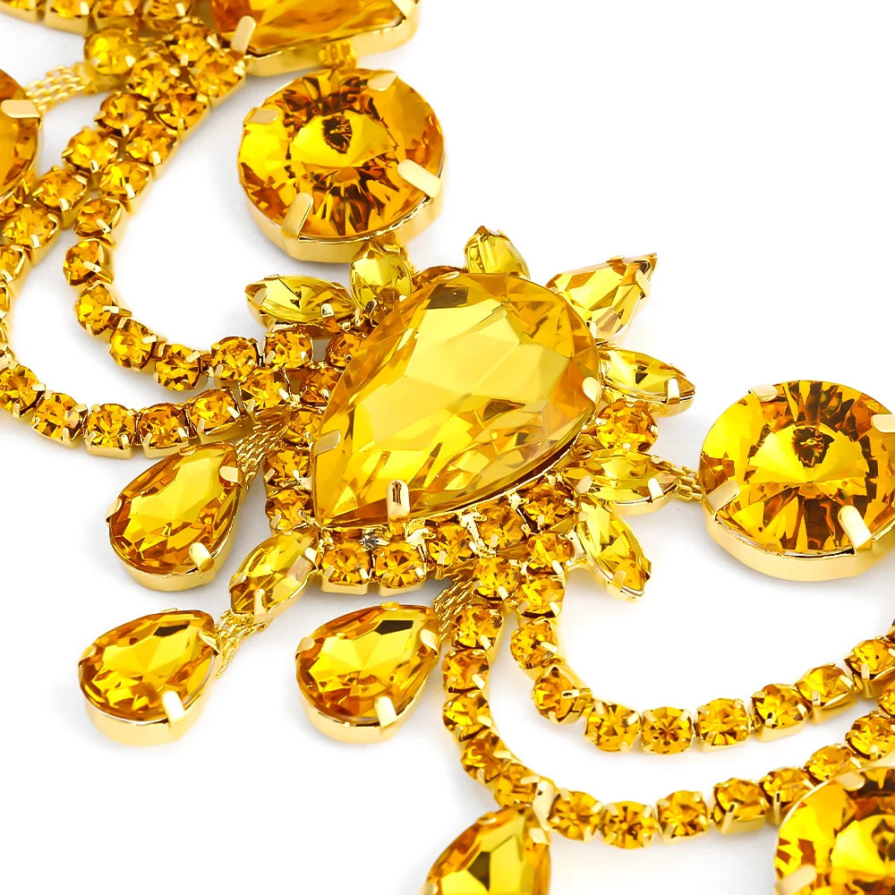 Yellow Water Drop Tassel Necklace and Earrings Jewelry Set for Women – Bridal or Banquet Gift