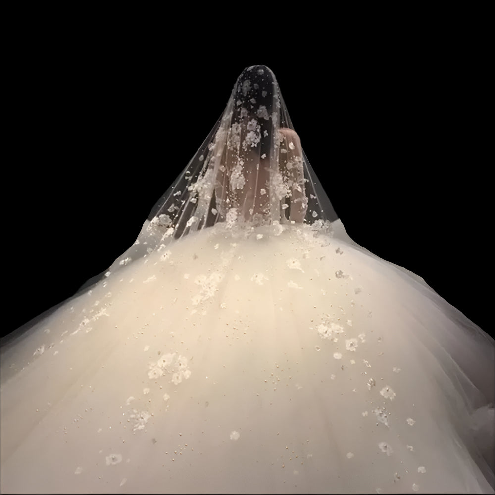 3D Flowers Pearls Wedding Bridal Veils 