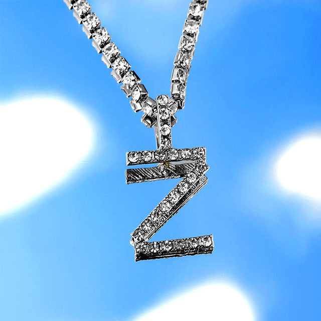 Rhinestone Tennis Chain A-Z Necklace
