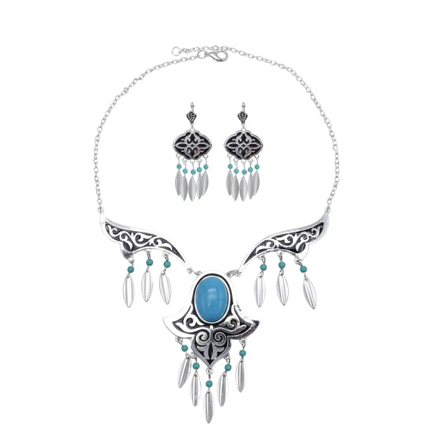 Tribal Silver Color Statement Necklace Set