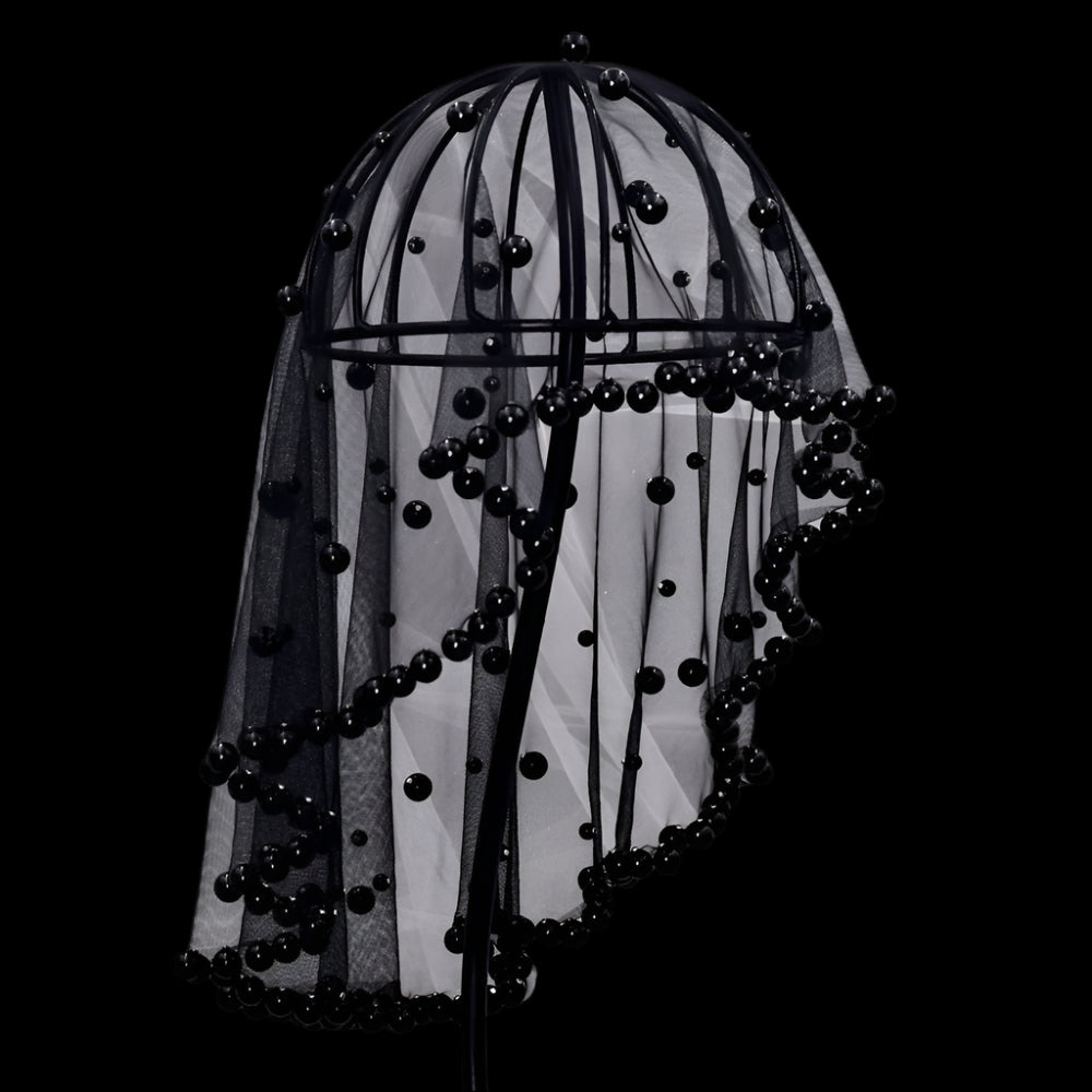 Beaded Bridal Mask Small Wedding Veil Black