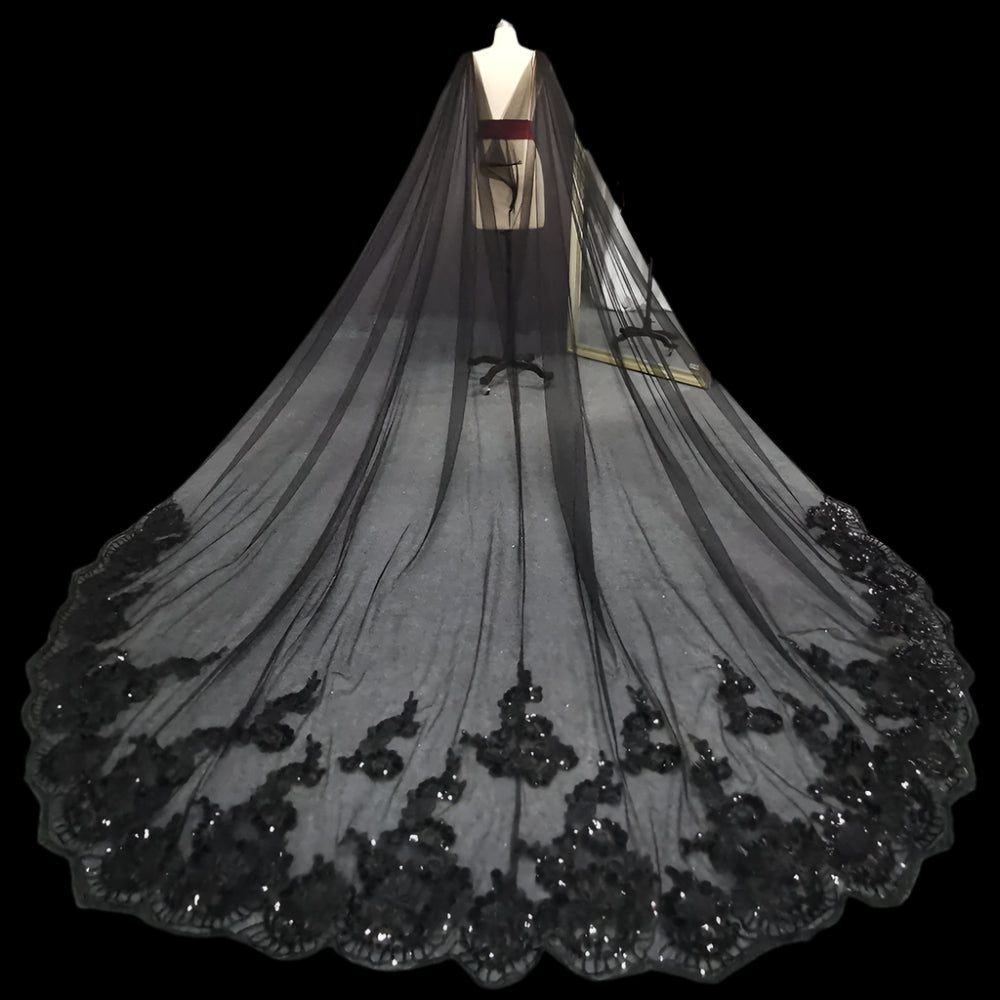 Black Long Wedding Bridal Veil back
