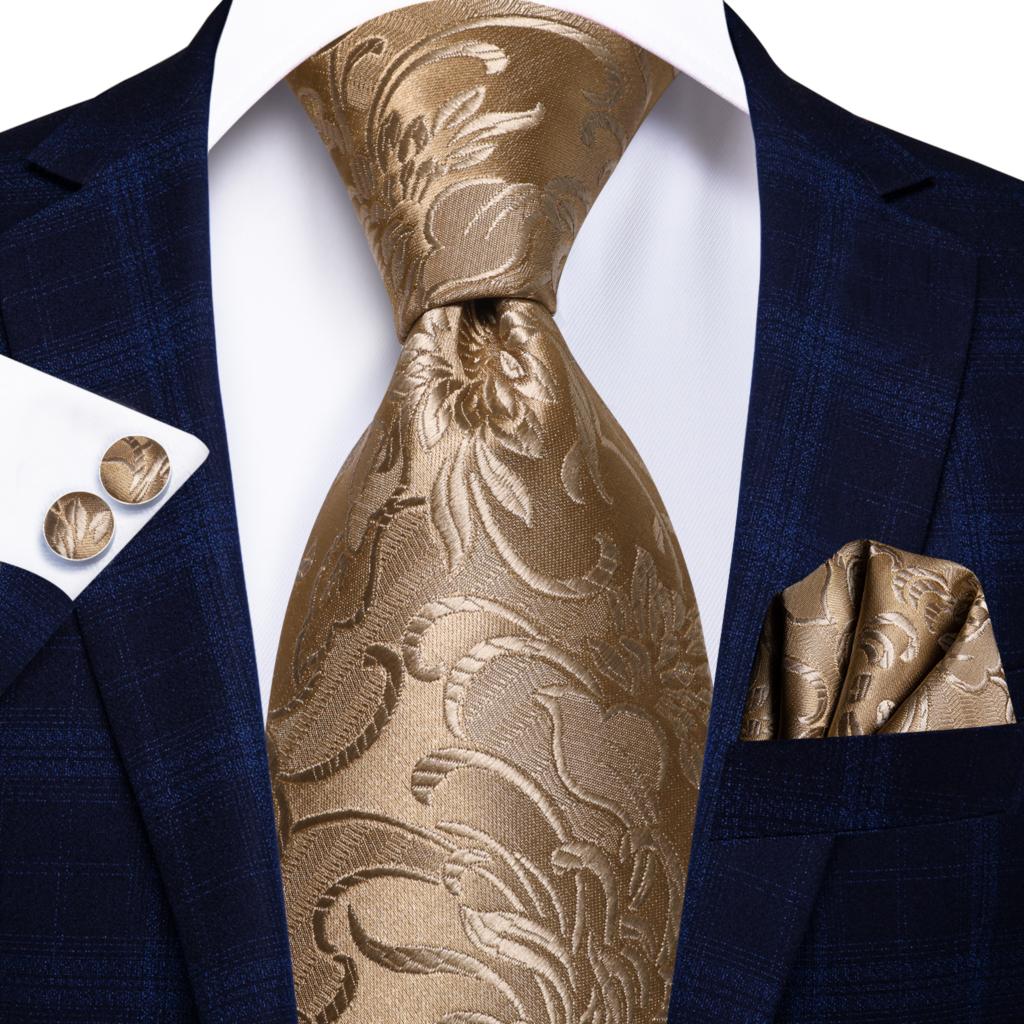 Champagne Striped Paisley Tie Set
