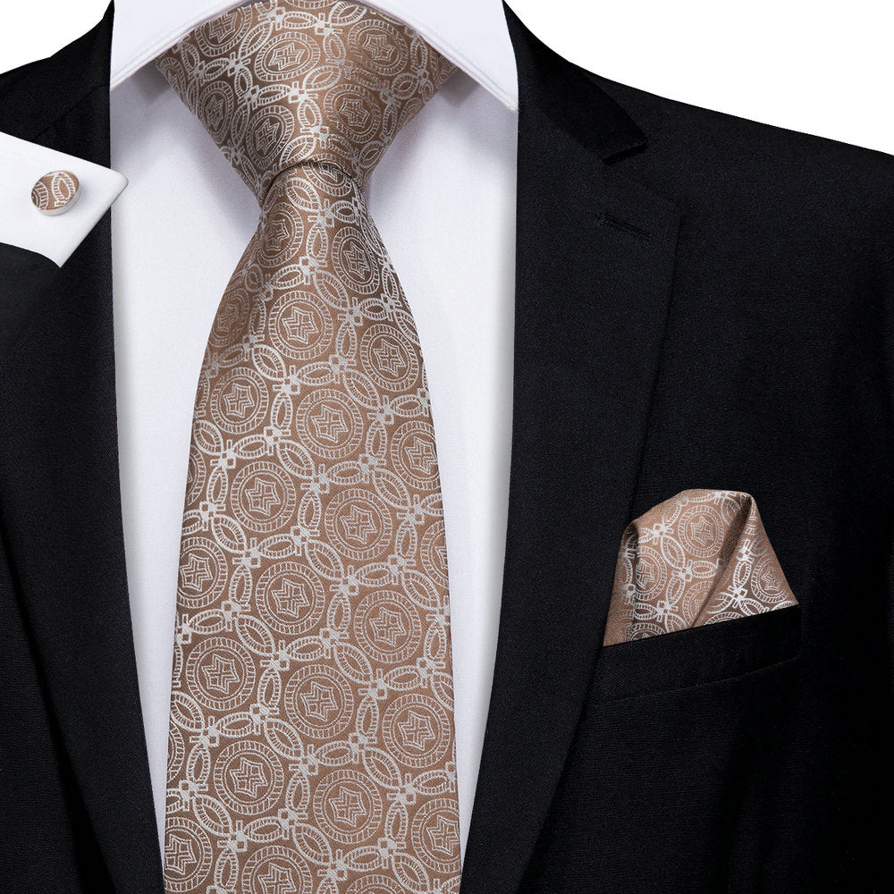 Champagne Striped Paisley Tie Set