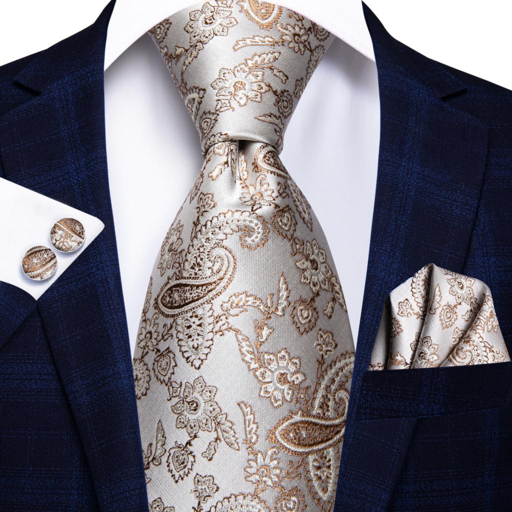 Champagne Striped Paisley Tie Set