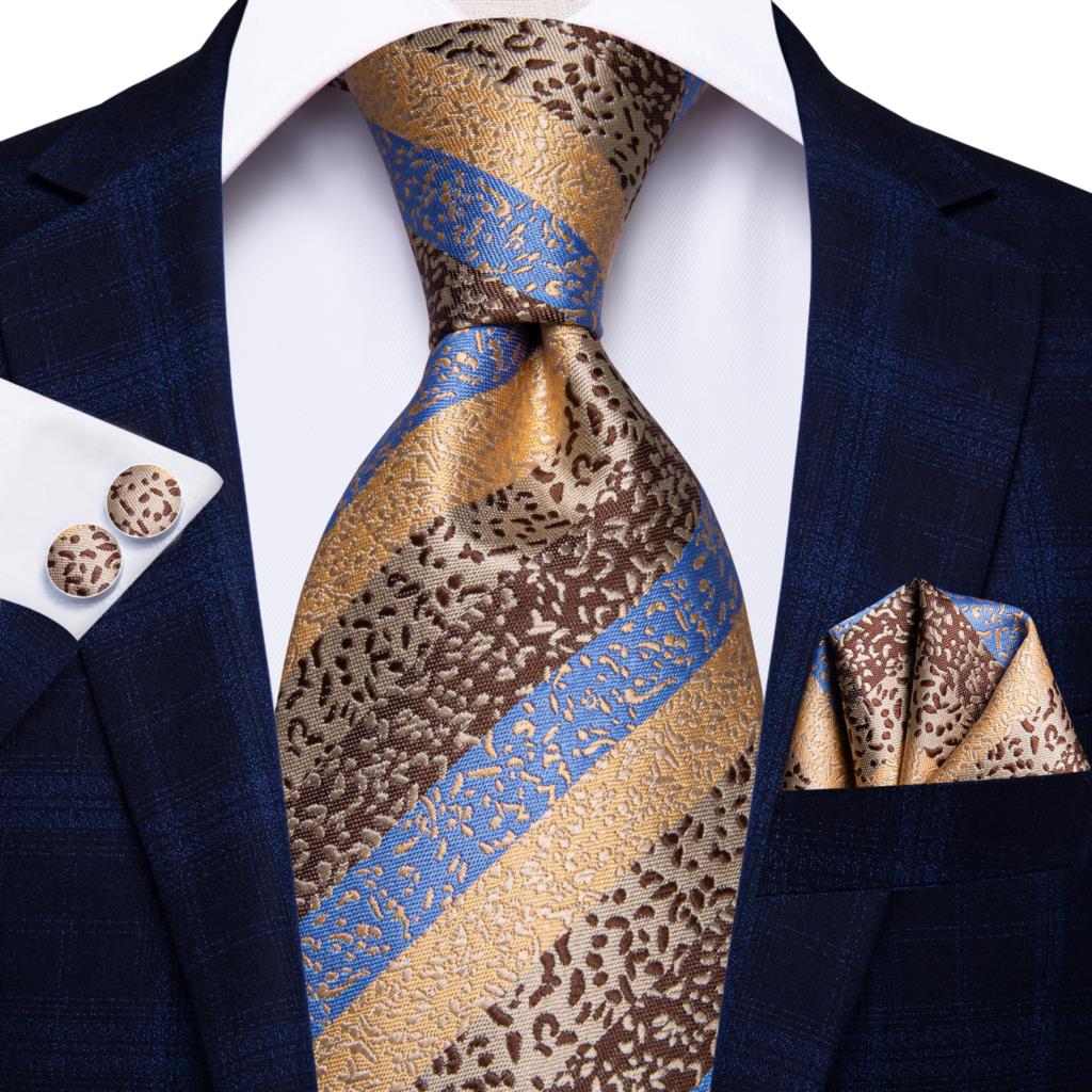 Champagne Striped Paisley Tie Set